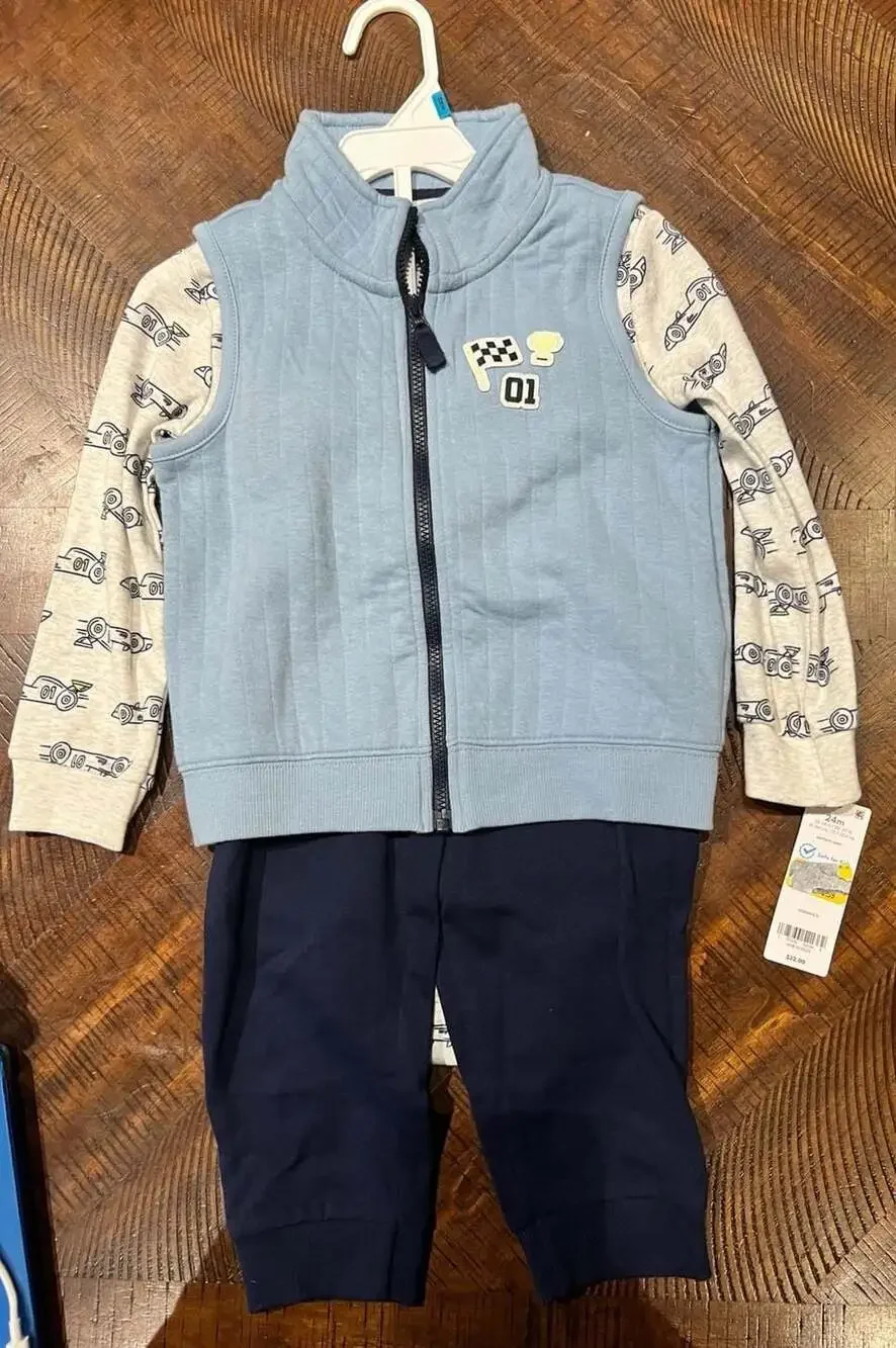 Carter's 3-Piece Car Vest, Bodysuit, and Pants Outfit Set Size 24M